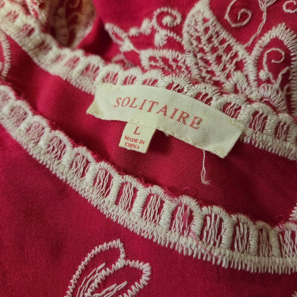 Solitaire Pink Floral Embroidered Boho Bell Sleeve Blouse Top Large 21-1014 - Picture 3 of 5